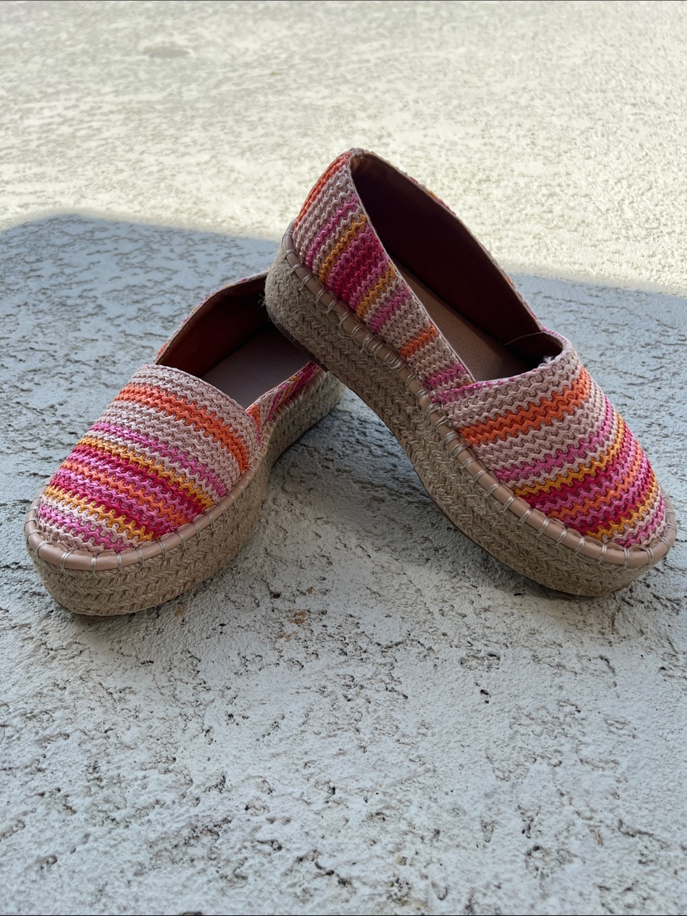 ASOS Pink and Orange Striped Espadrille Platform Slip-Ons